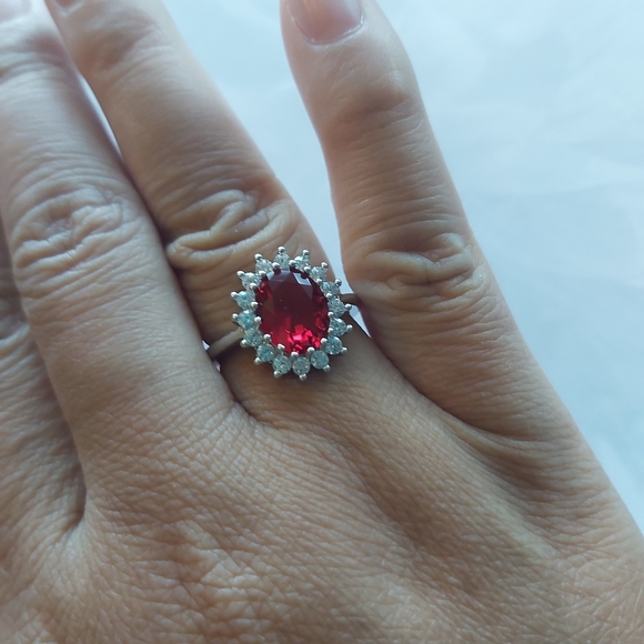 Ruby CZ AAA/ Rhodium Plated Ring: - Picture 5 of 12